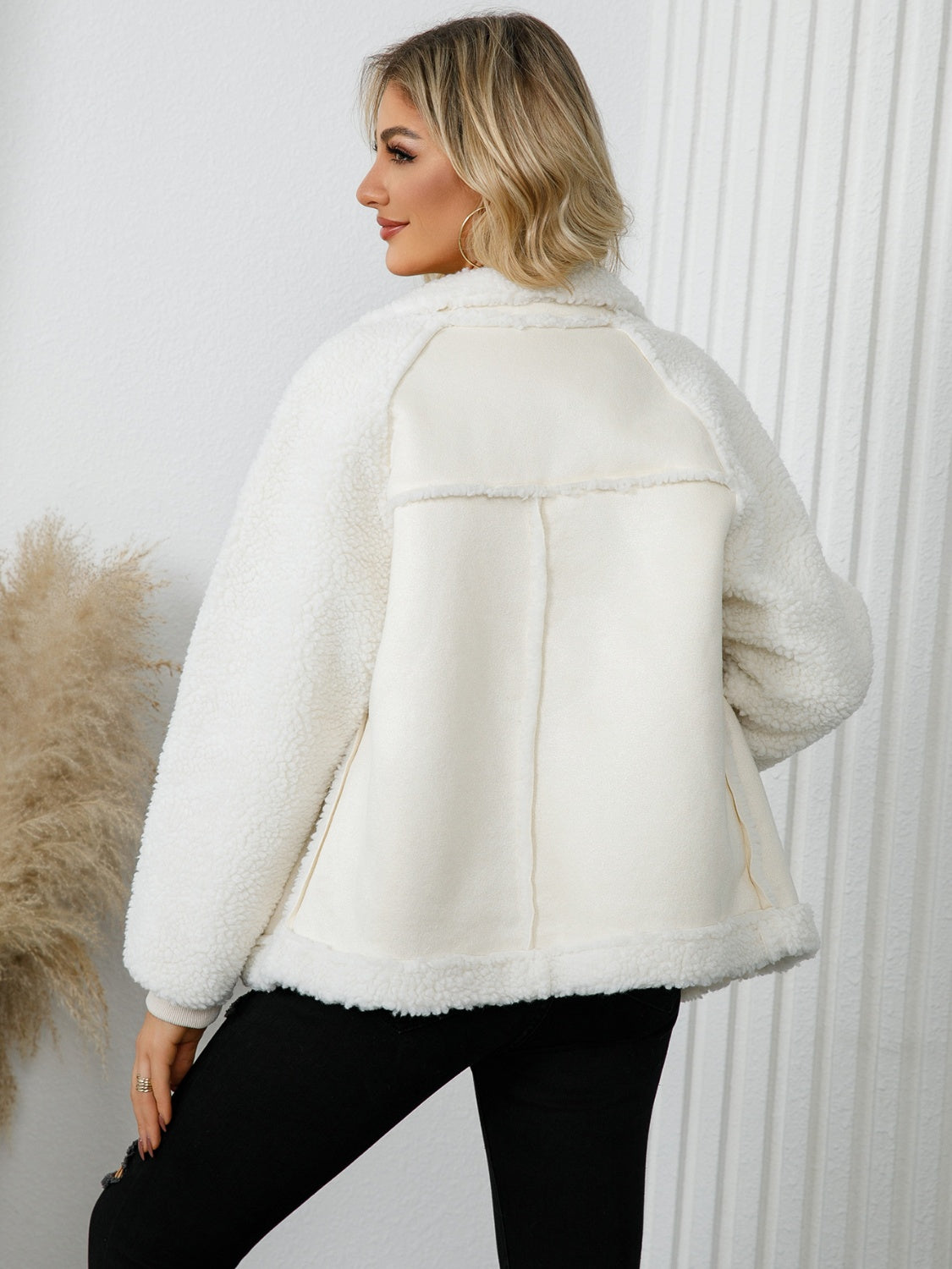Pocketed Sherpa Zip Up Long Sleeve Jacket - Charming Charlie