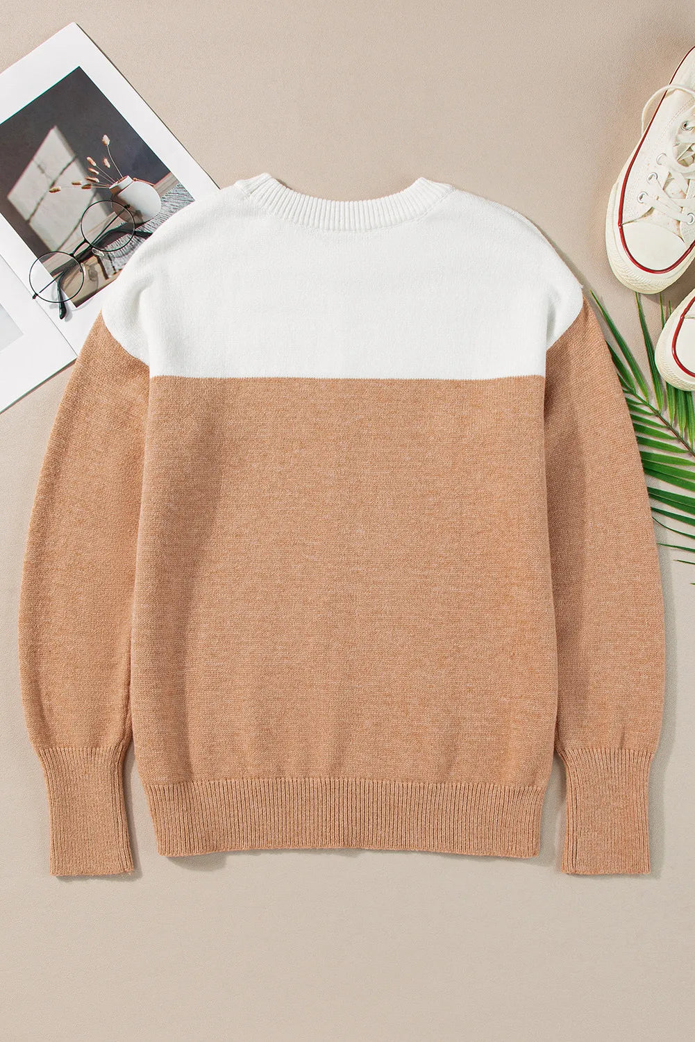 Color Block Round Neck Long Sleeve Sweater - Charming Charlie
