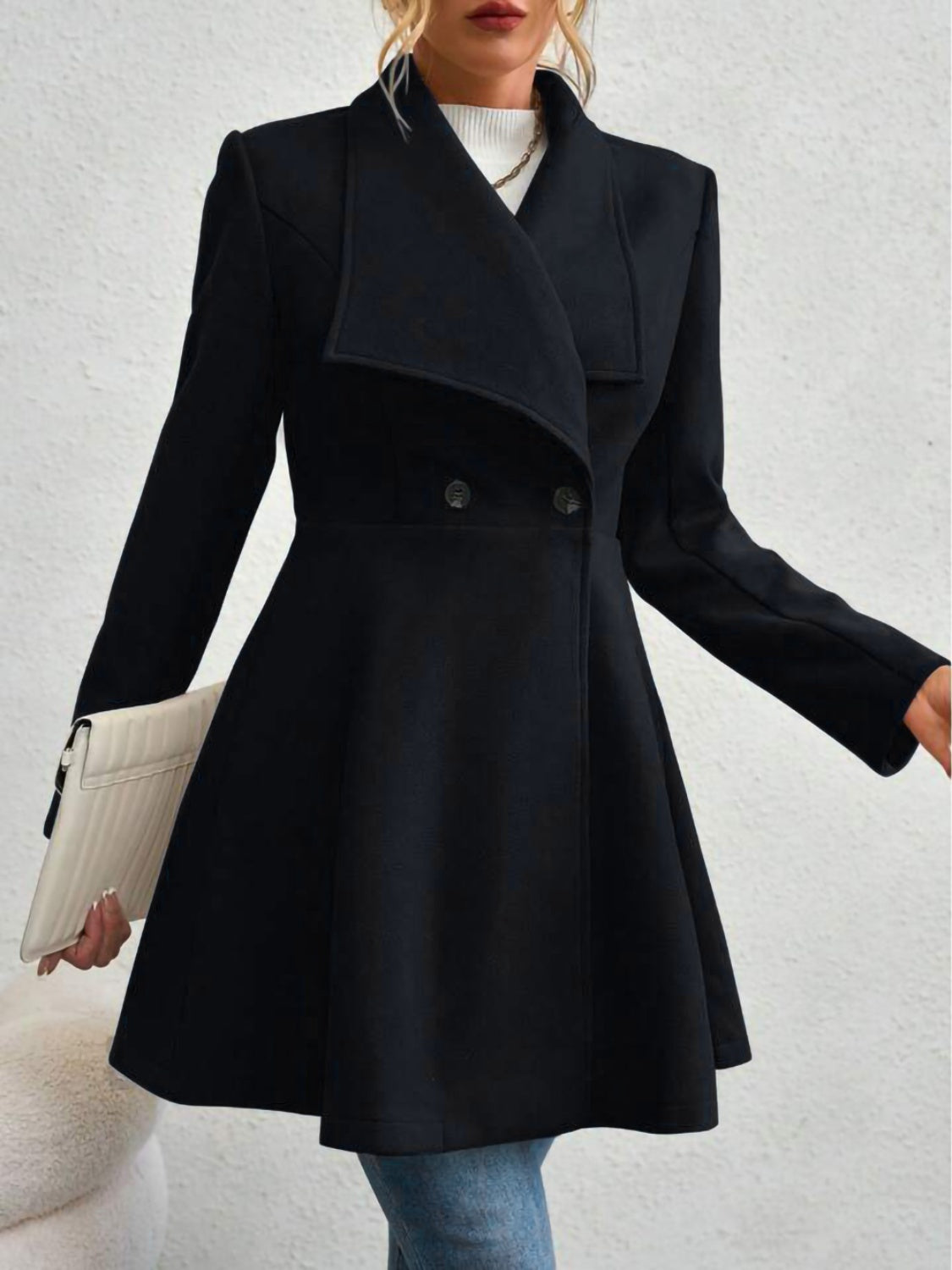Collared Neck Button Up Long Sleeve Coat - Charming Charlie