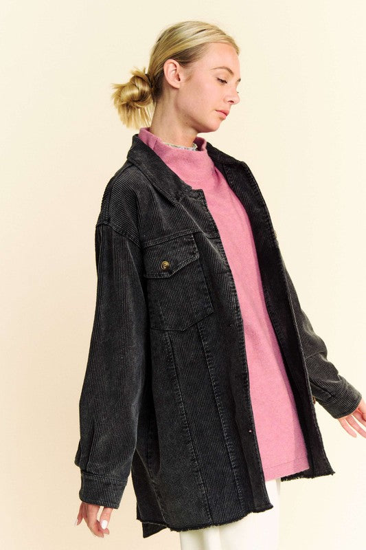 Davi & Dani Washed Corduroy Raw Hem Button Up Jacket - Charming Charlie