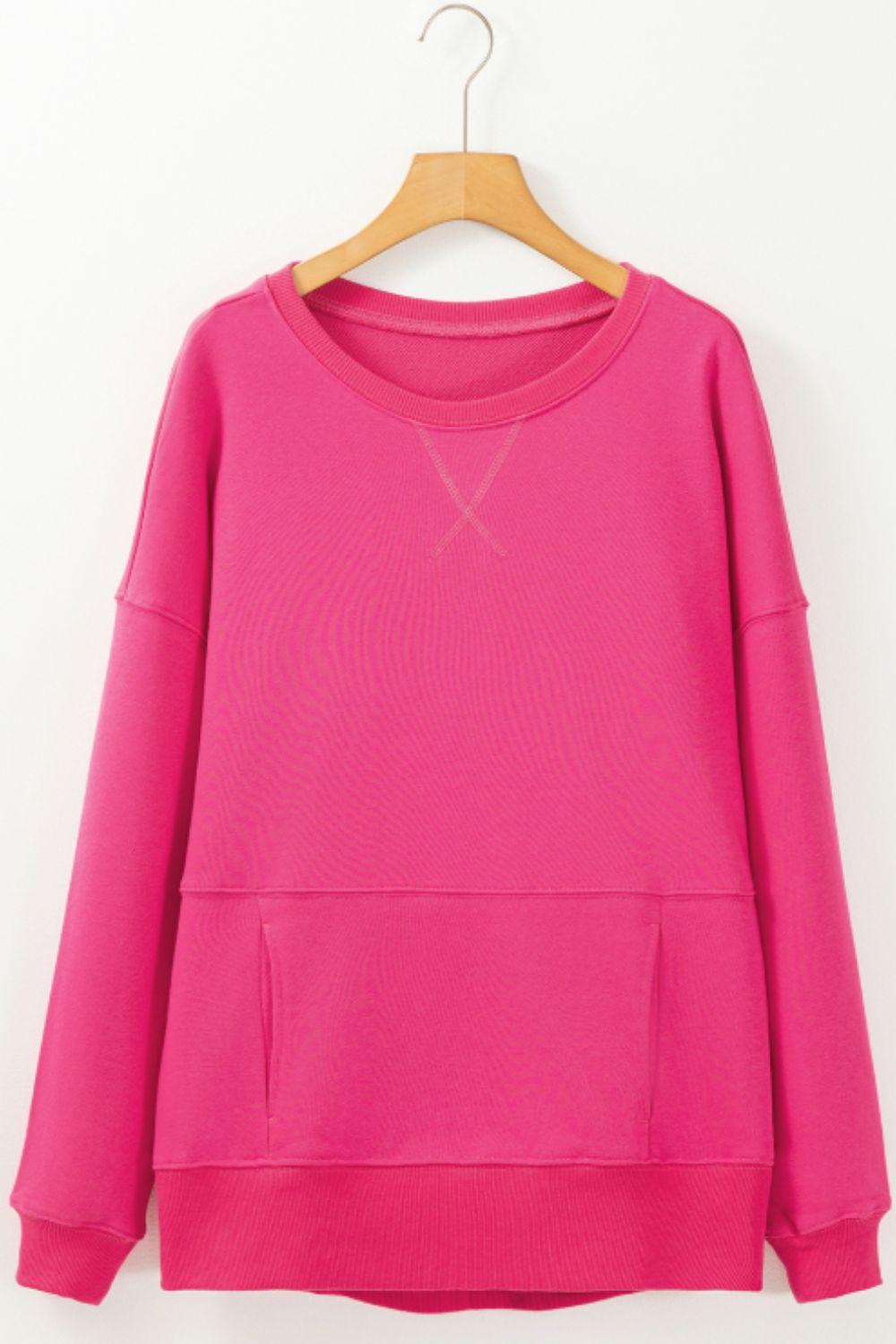 Solid Color Round Neck Long Sleeve Sweatshirt - Charming Charlie