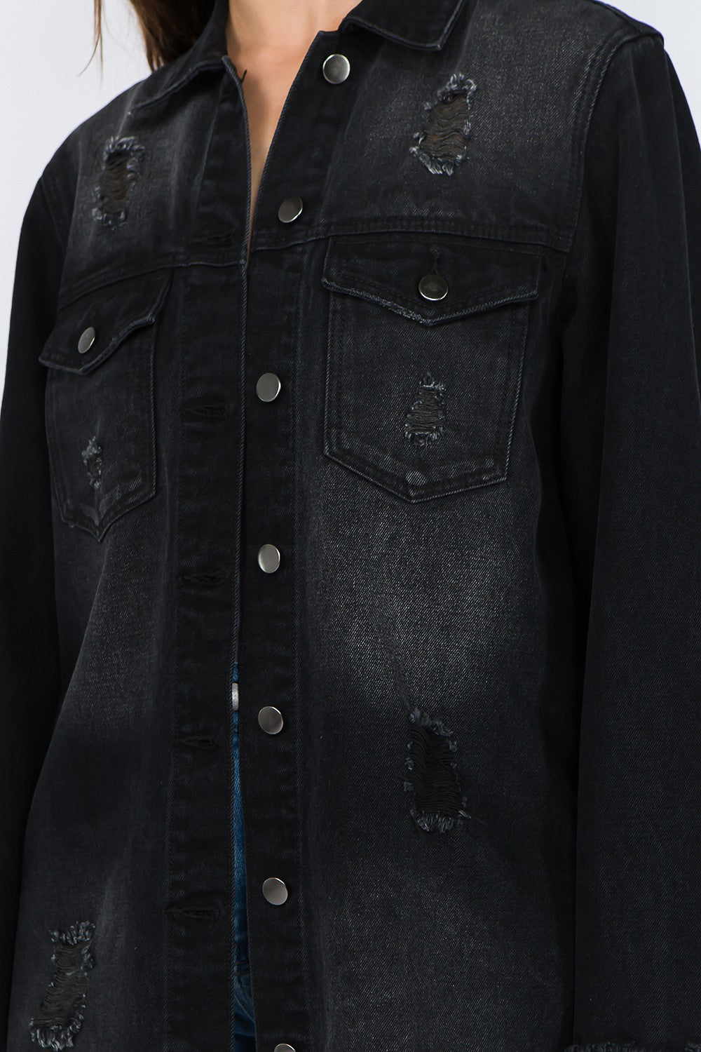 American Bazi Distressed Frayed Hem Denim Jacket - Charming Charlie