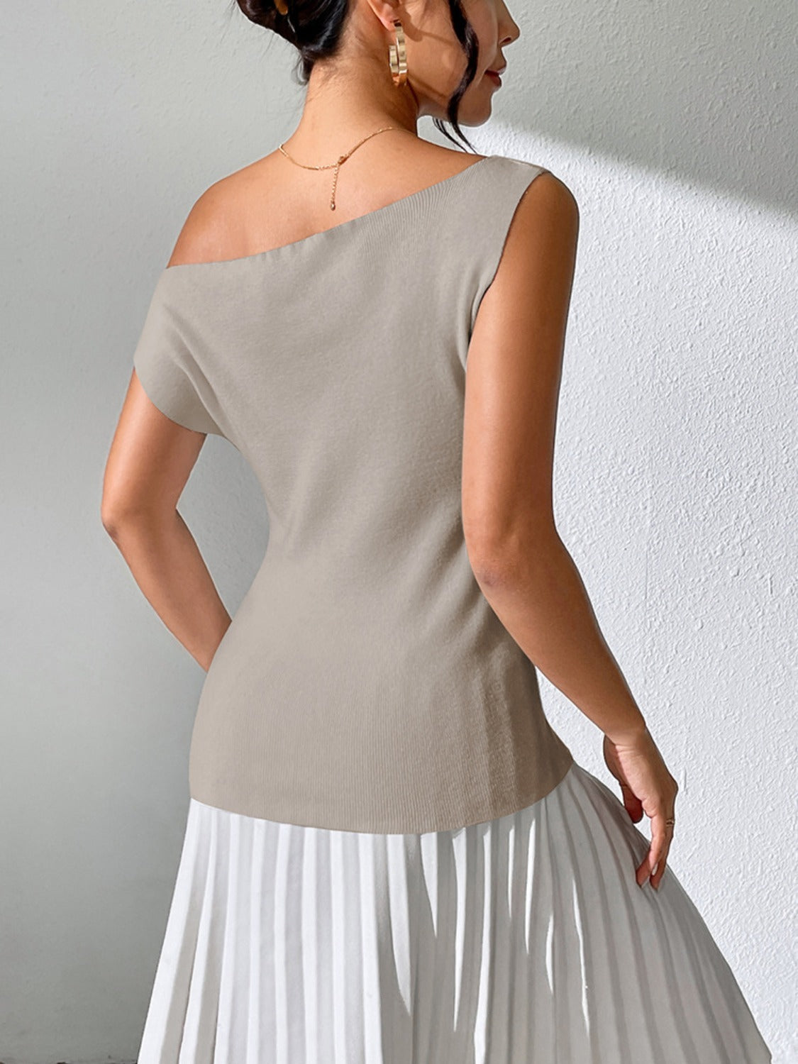 Single Shoulder Short Sleeve Knit Top - Charming Charlie