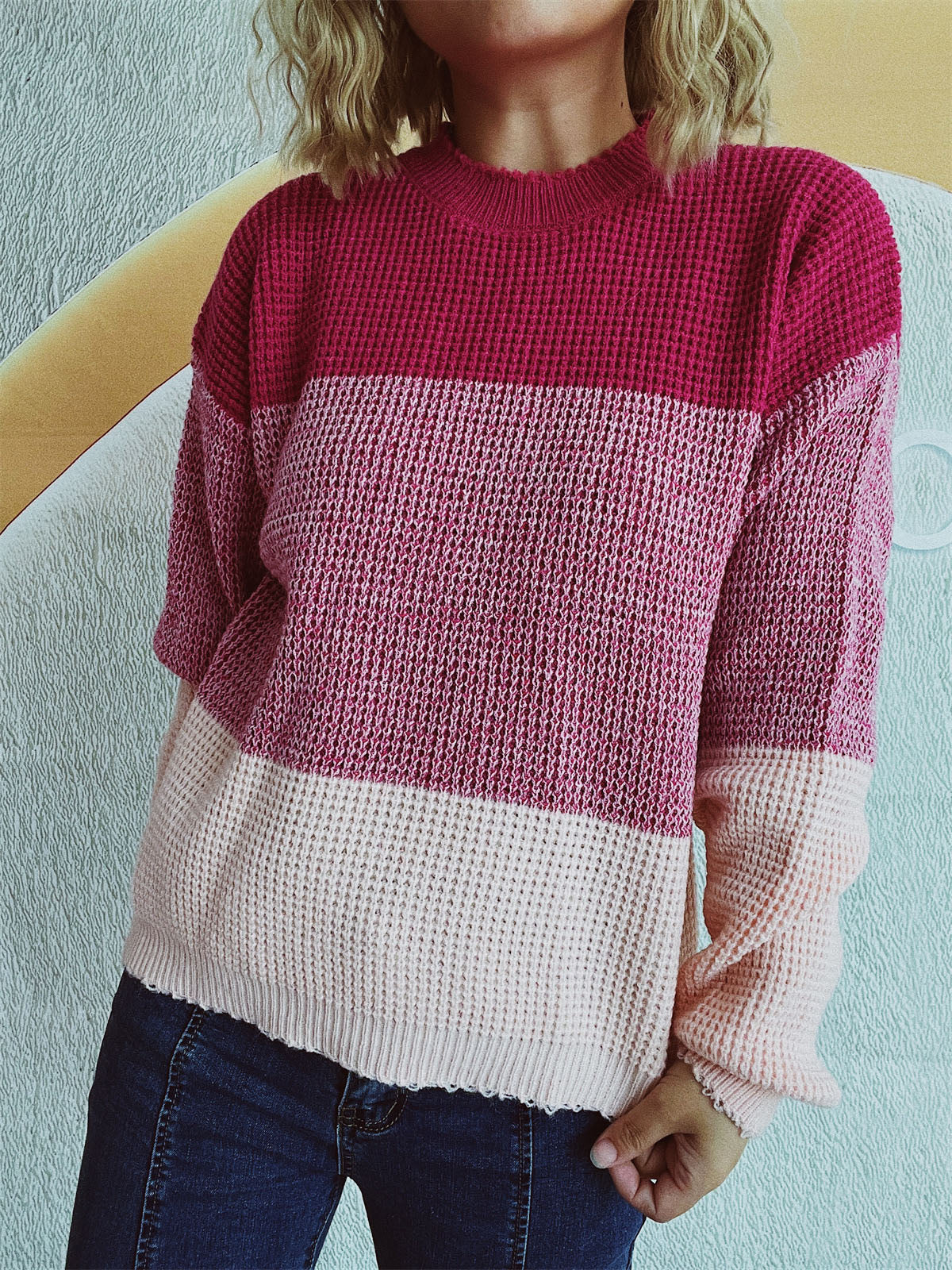 Color Block Long Sleeve Sweater - Charming Charlie