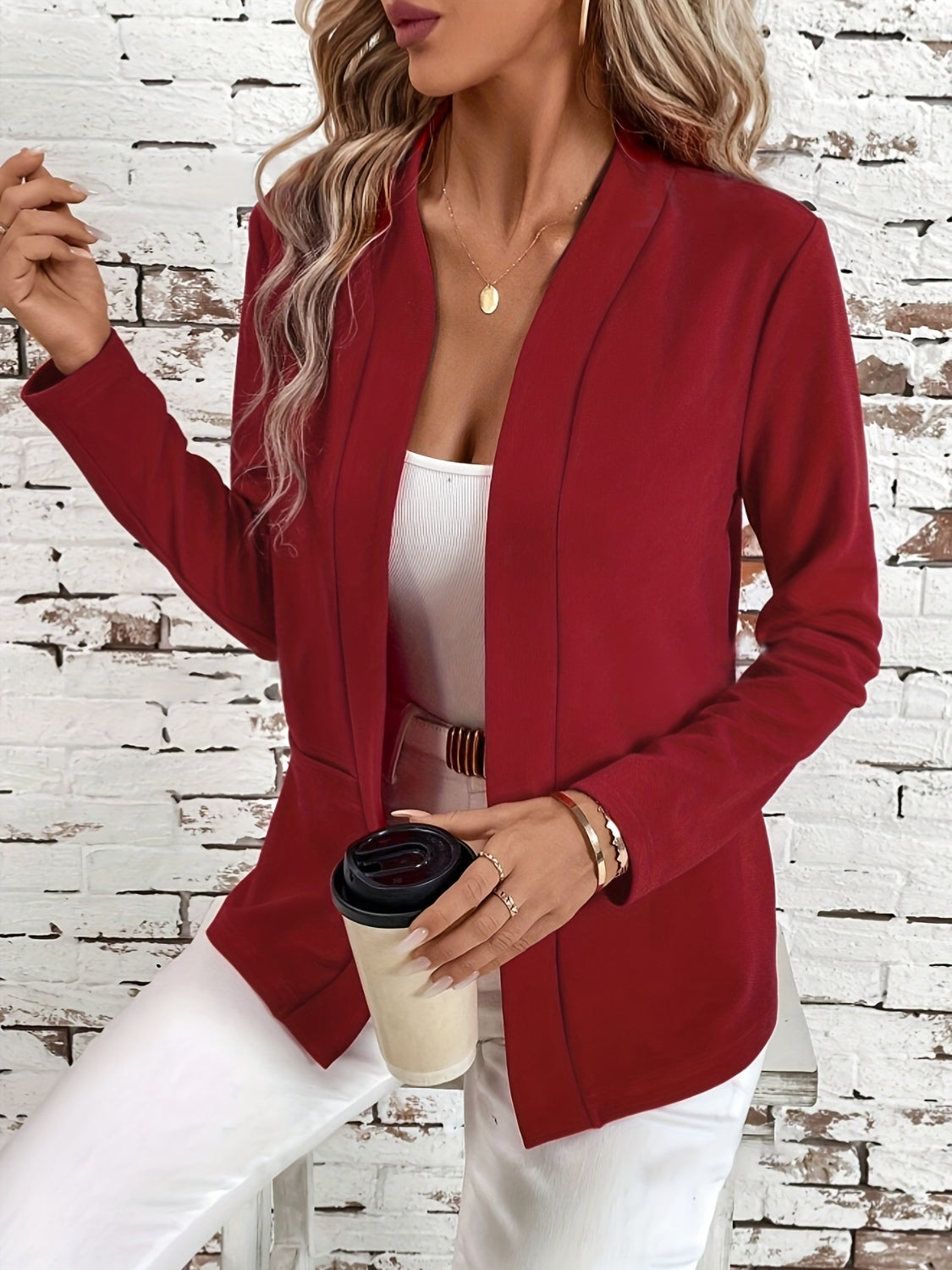 Solid Color Open Front Long Sleeve Cardigan - Charming Charlie
