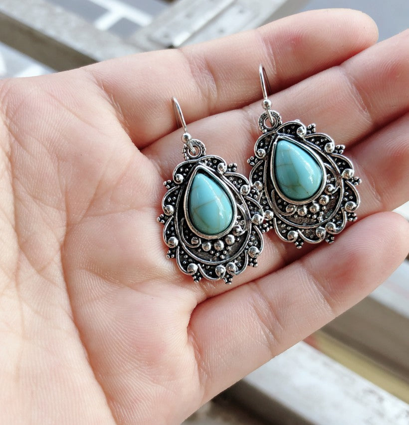 Artificial Turquoise Alloy Teardrop Dangle Earrings - Charming Charlie