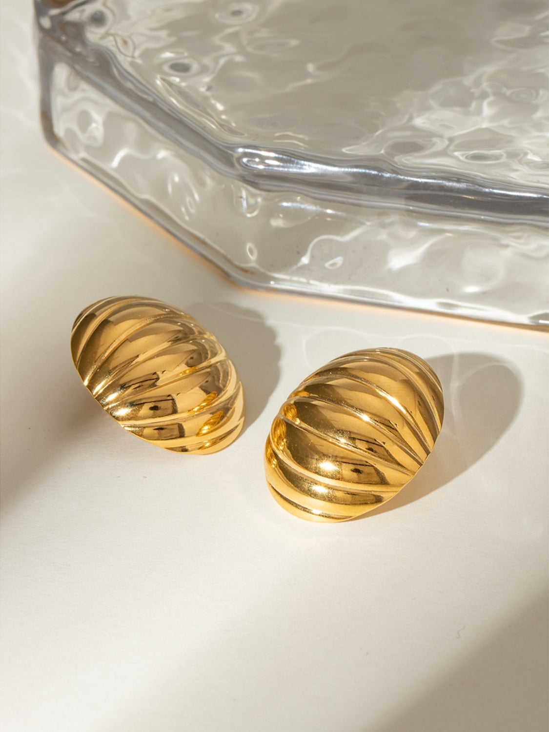 18K Gold-Plated Stainless Steel Ribbed Earrings - Charming Charlie