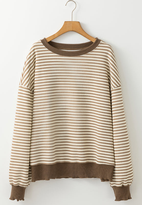 Striped Round Neck Long Sleeve Sweatshirt - Charming Charlie