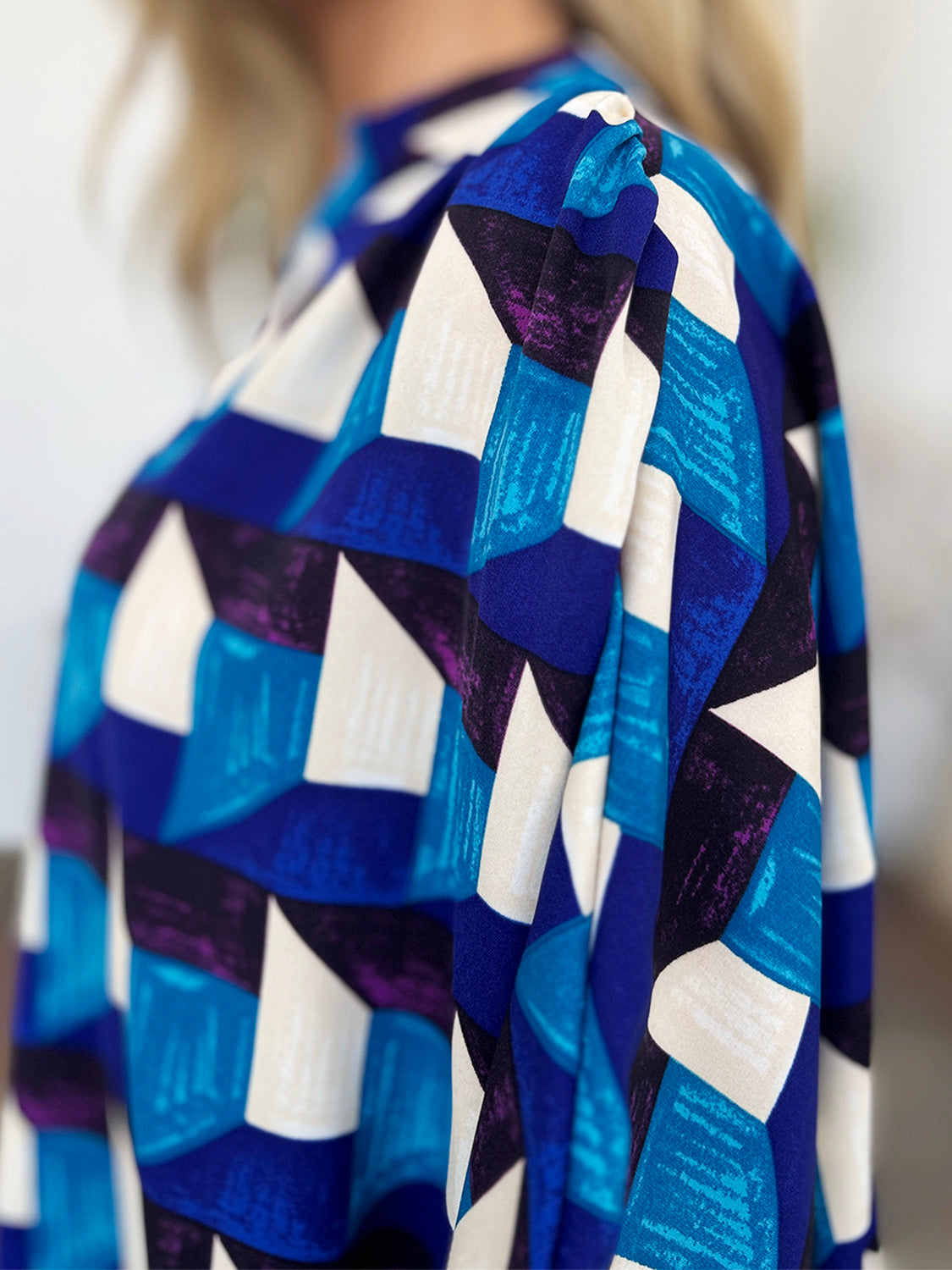 Double Take Full Size Geometric Notched Half Sleeve Blouse - Charming Charlie