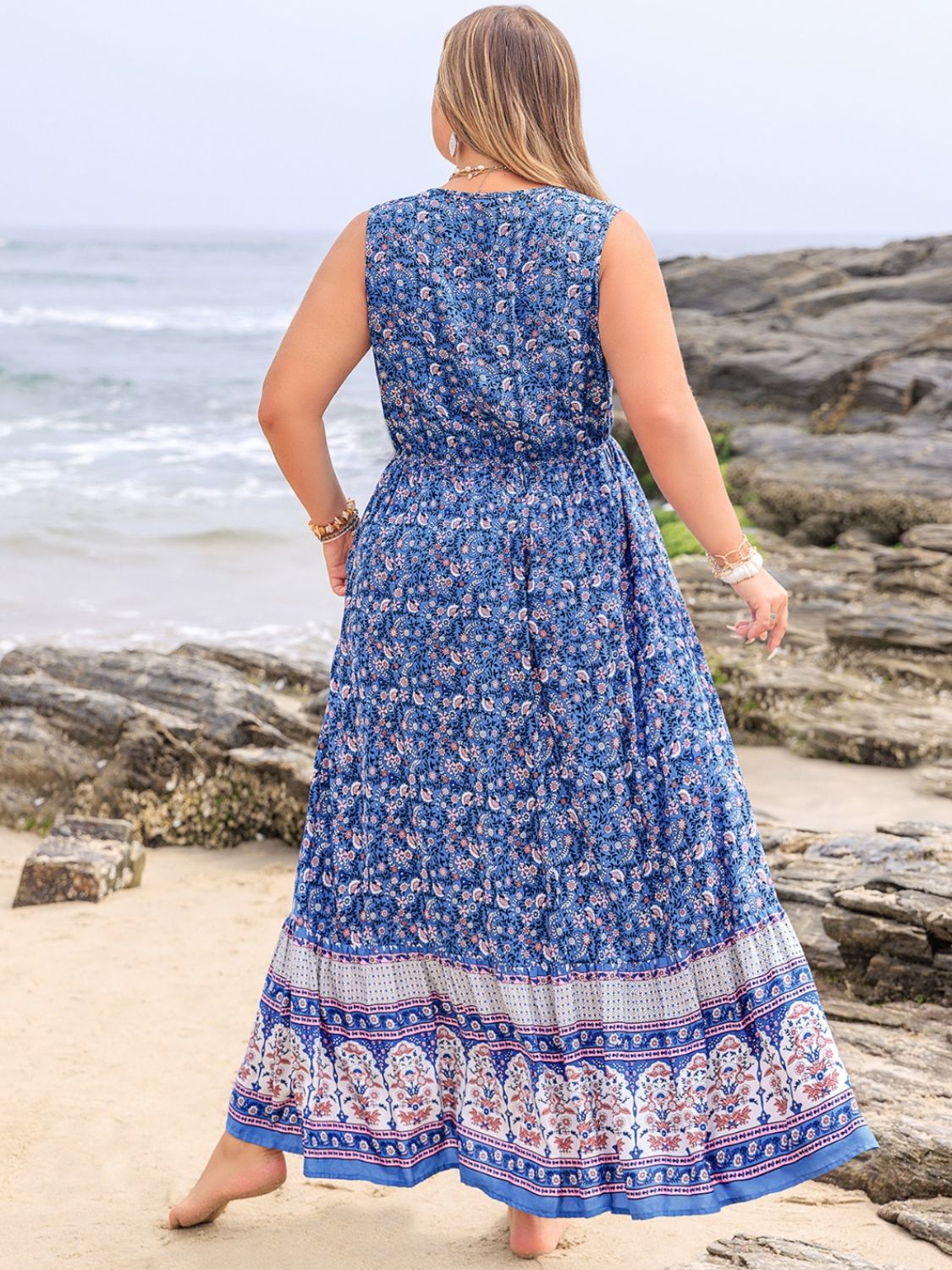 Plus Size Tied Printed Sleeveless Maxi Dress - Charming Charlie
