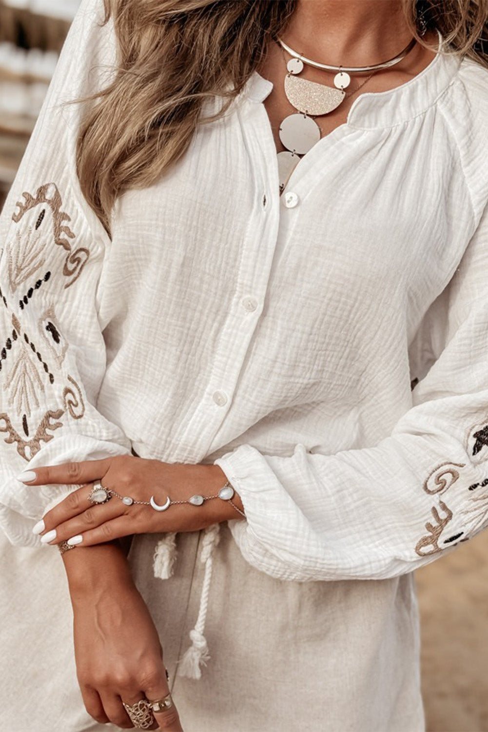 Embroidered Button Down Long Sleeve Shirt - Charming Charlie