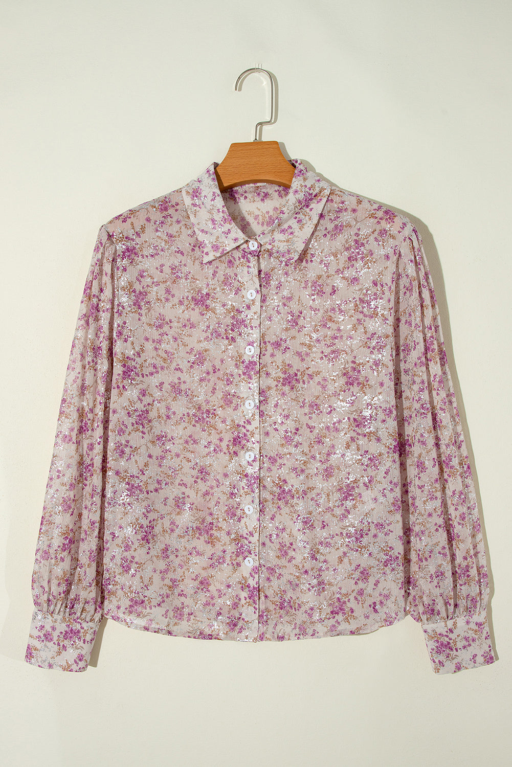 Printed Collared Neck Long Sleeve Shirt - Charming Charlie