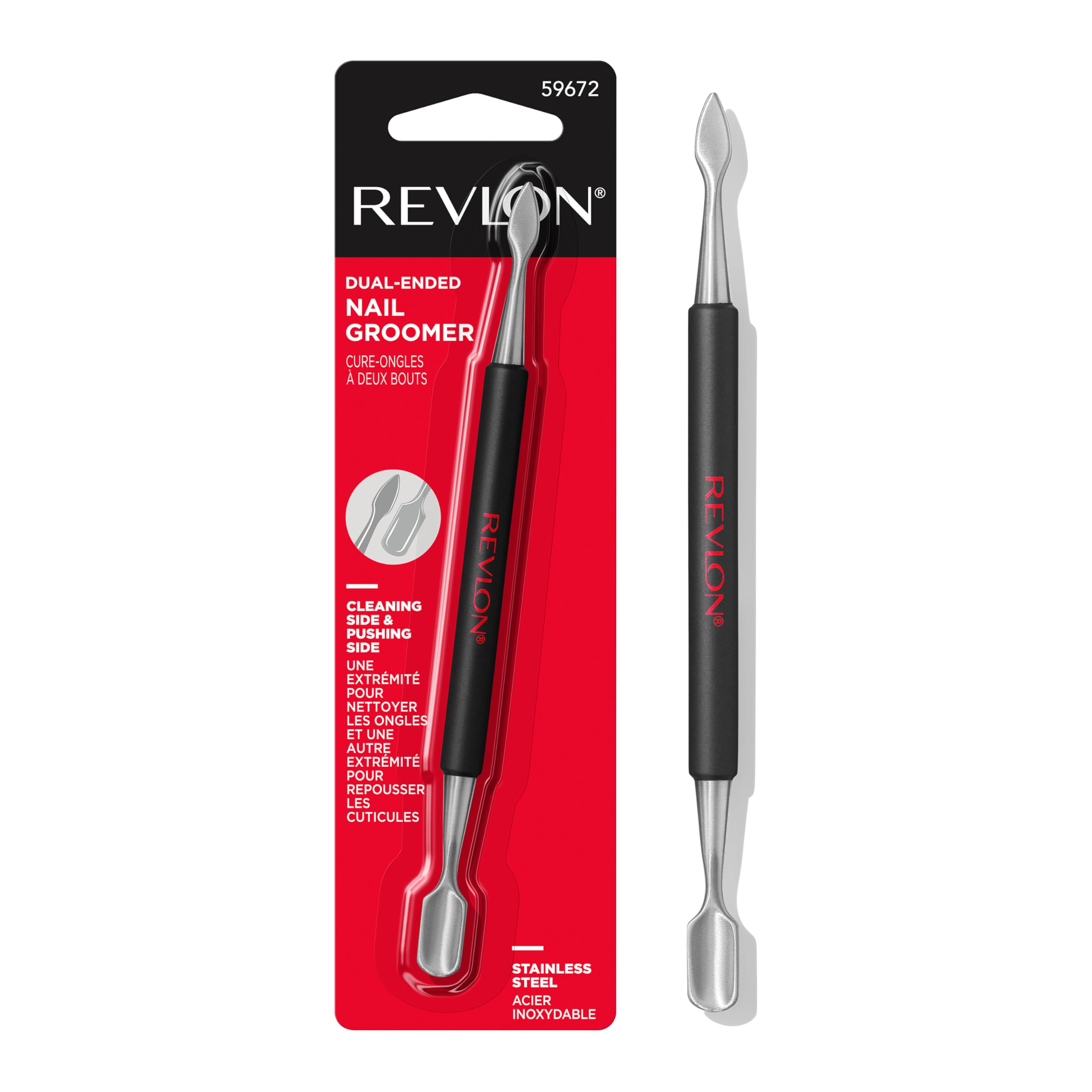 Revlon Cuticle Pusher and Nail Cleaner, Dual Ended Nail Care Tool, Easy to Use, Stainless Steel (Pack of 1) - Charming Charlie