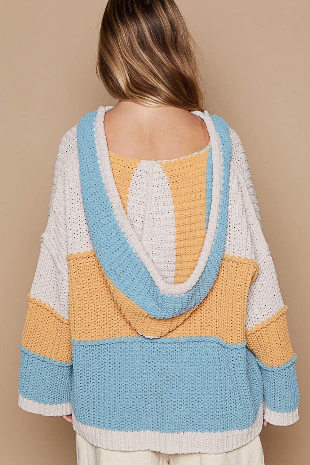 POL Color Block Long Sleeve Hooded Sweater - Charming Charlie