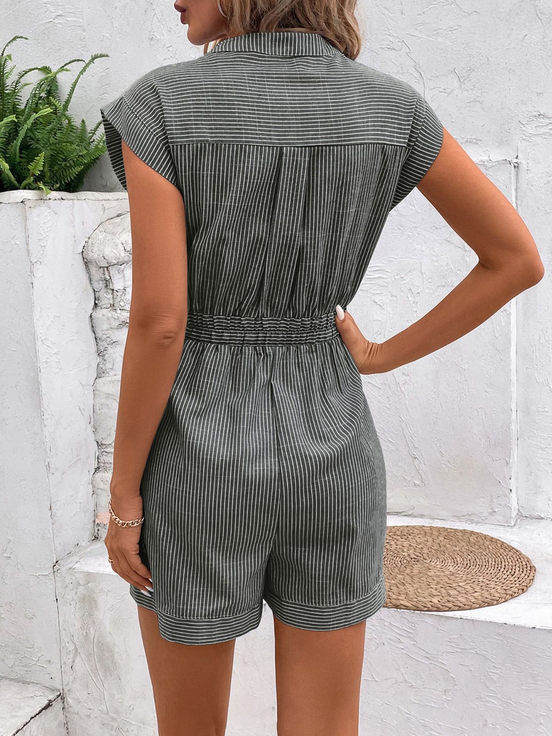 Striped Notched Tie Waist Romper - Charming Charlie
