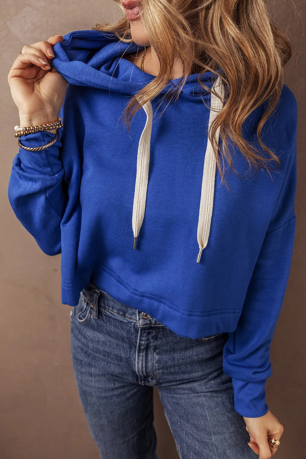 Drawstring Long Sleeve Hoodie - Charming Charlie