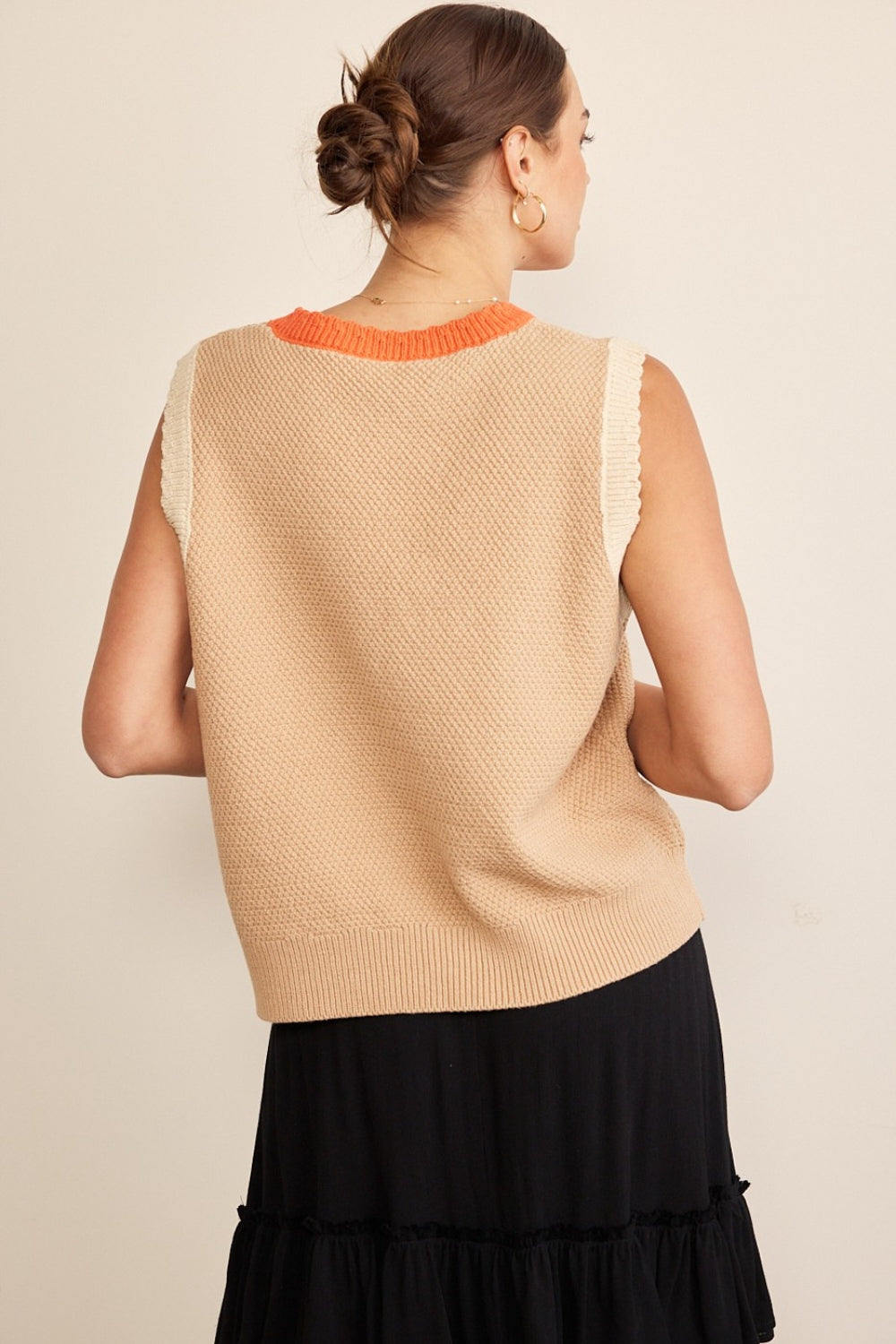 In February Contrast Round Neck Sweater Vest - Charming Charlie