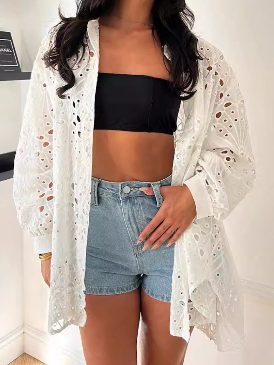 Cutout Collared Neck Long Sleeve Shirt - Charming Charlie