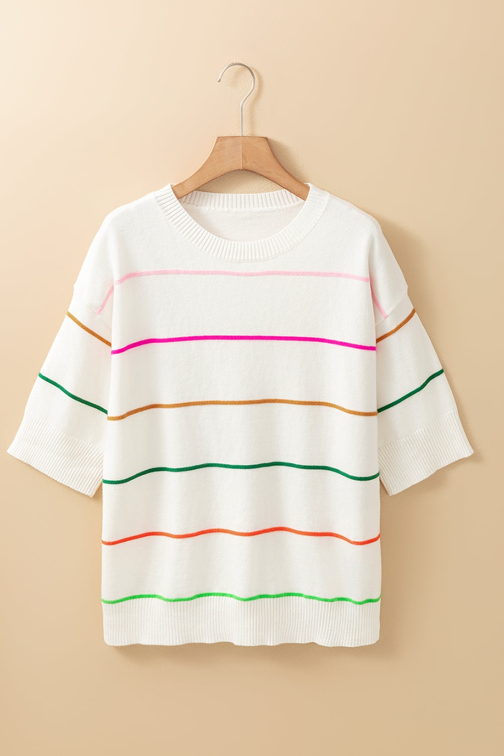 Striped Half Sleeve Drop Shoulder Sweater - Charming Charlie