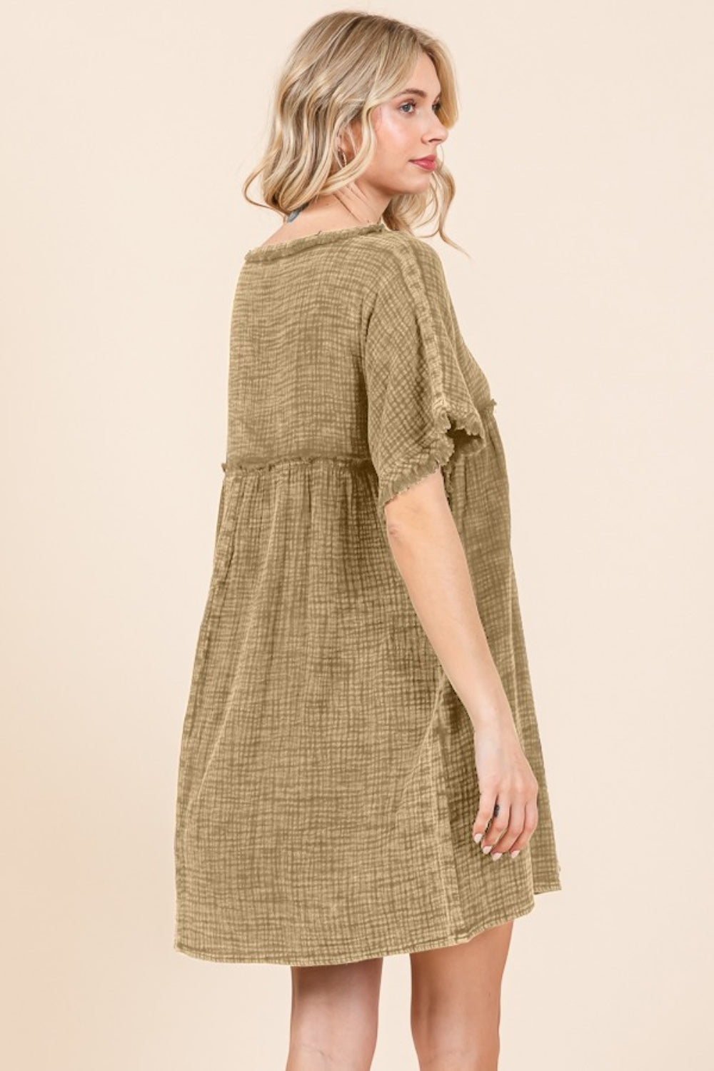 Culture Code Full Size Short Sleeve Babydoll Texture Dress with Pockets - Charming Charlie