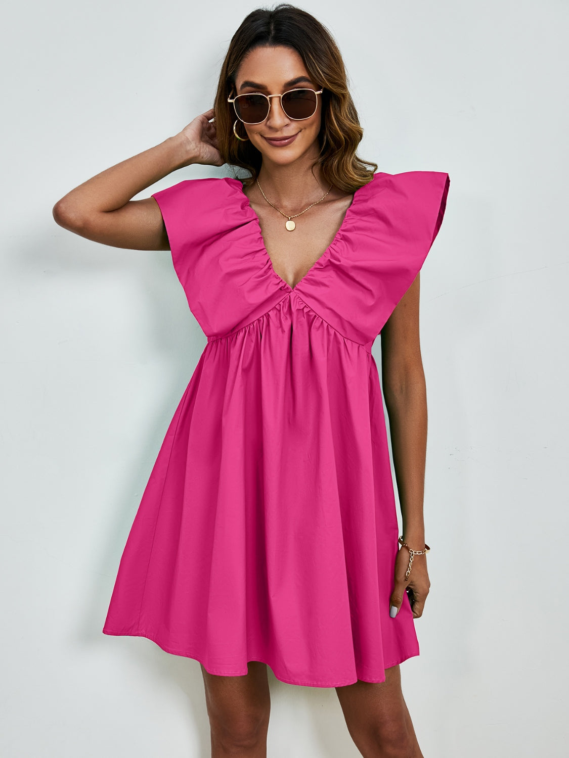 V-Neck Cap Sleeve Mini Dress - Charming Charlie