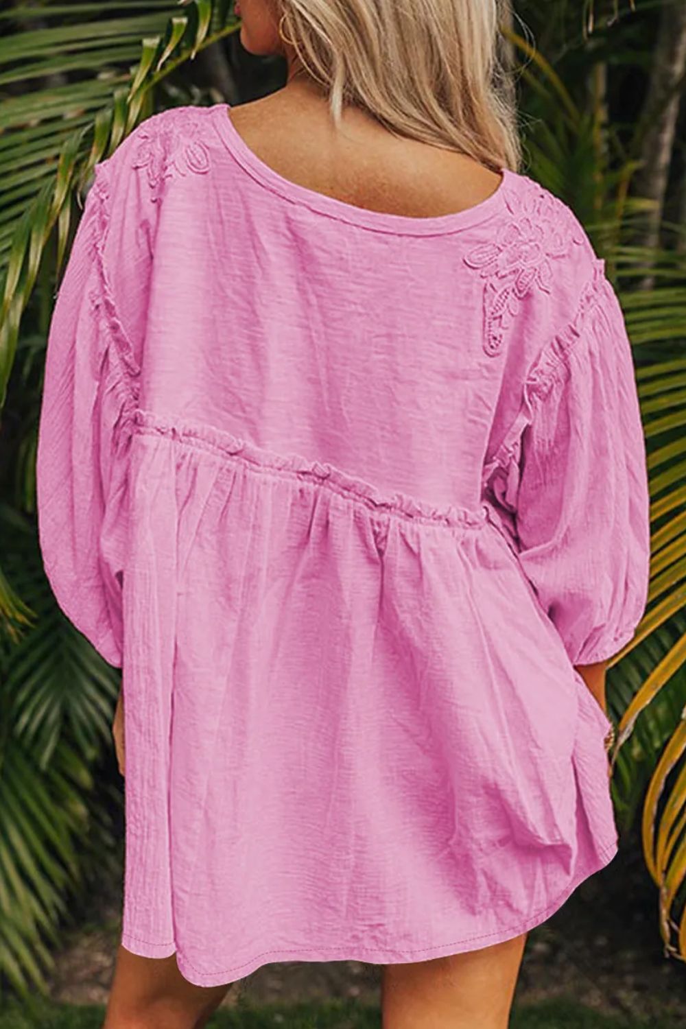 Dropped Shoulder Round Neck Blouse - Charming Charlie