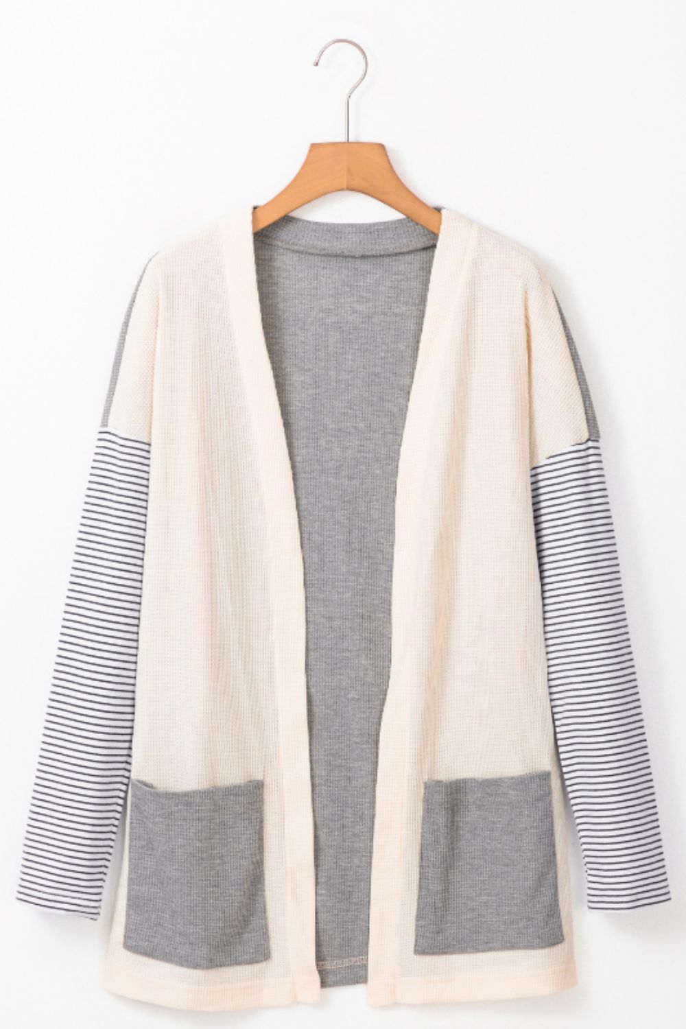 Open Front Long Sleeve Striped Cardigan with Pockets - Charming Charlie