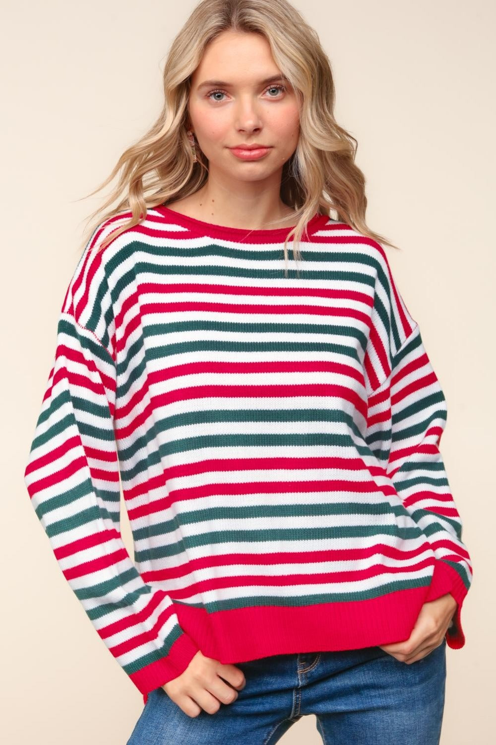 Haptics Full Size Striped Contrast Side Slit Knit Top - Charming Charlie