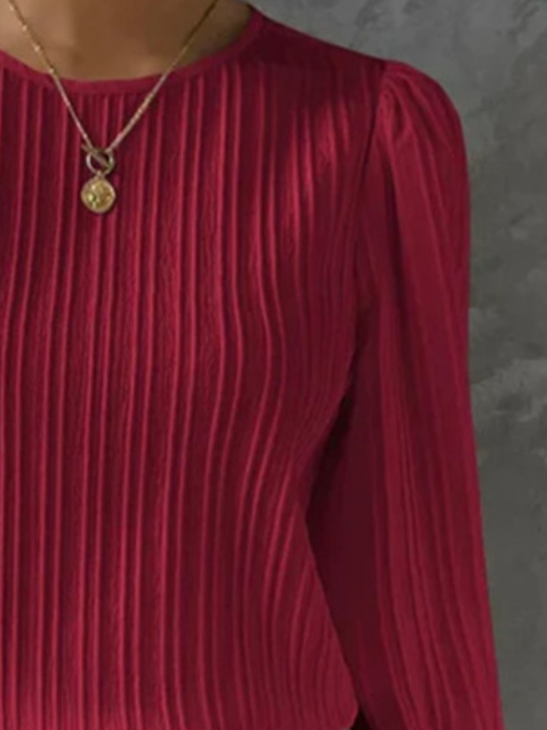 Round Neck Long Sleeve Blouse - Charming Charlie