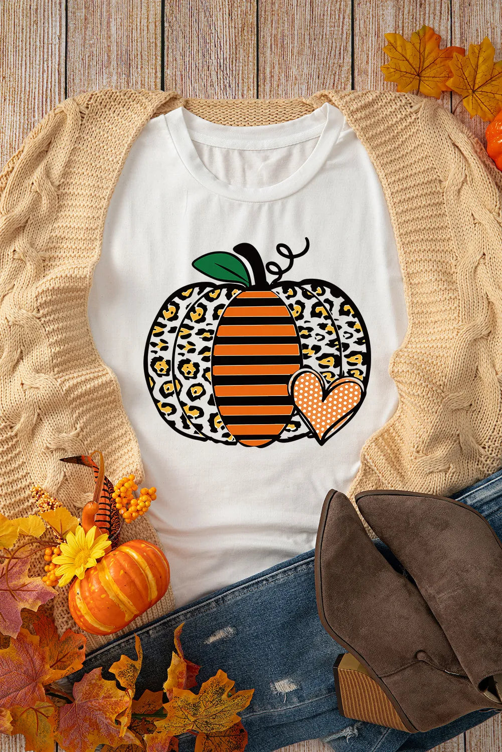 Pumpkin Graphic Round Neck Short Sleeve T-Shirt - Charming Charlie