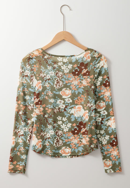 Floral Round Neck Long Sleeve T-Shirt - Charming Charlie
