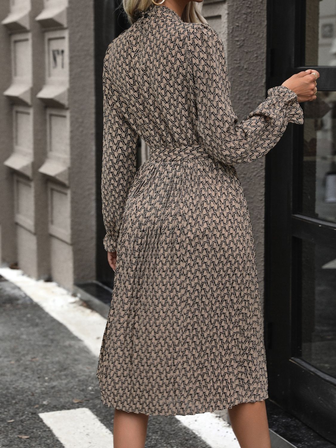 Perfee Printed Mock Neck Flounce Sleeve Dress - Charming Charlie