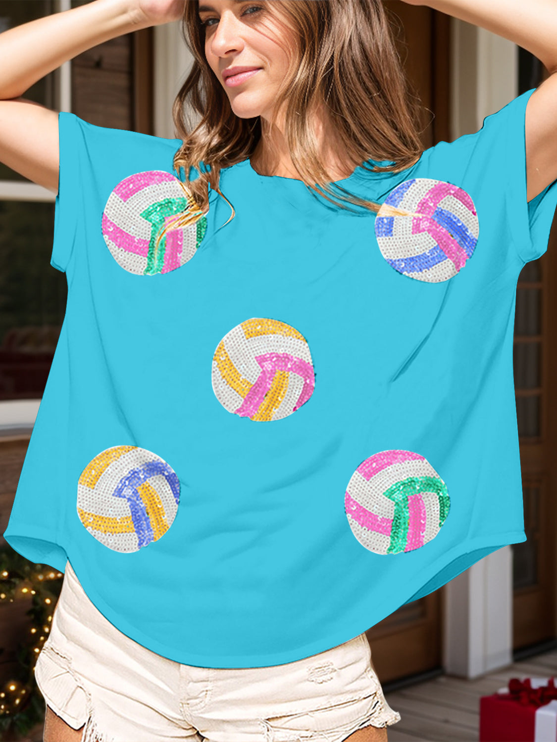 Sequin Round Neck Short Sleeve T-Shirt - Charming Charlie