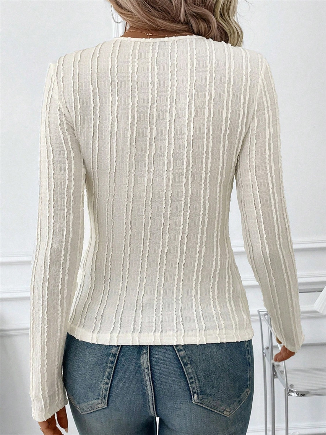 Round Neck Long Sleeve Top - Charming Charlie