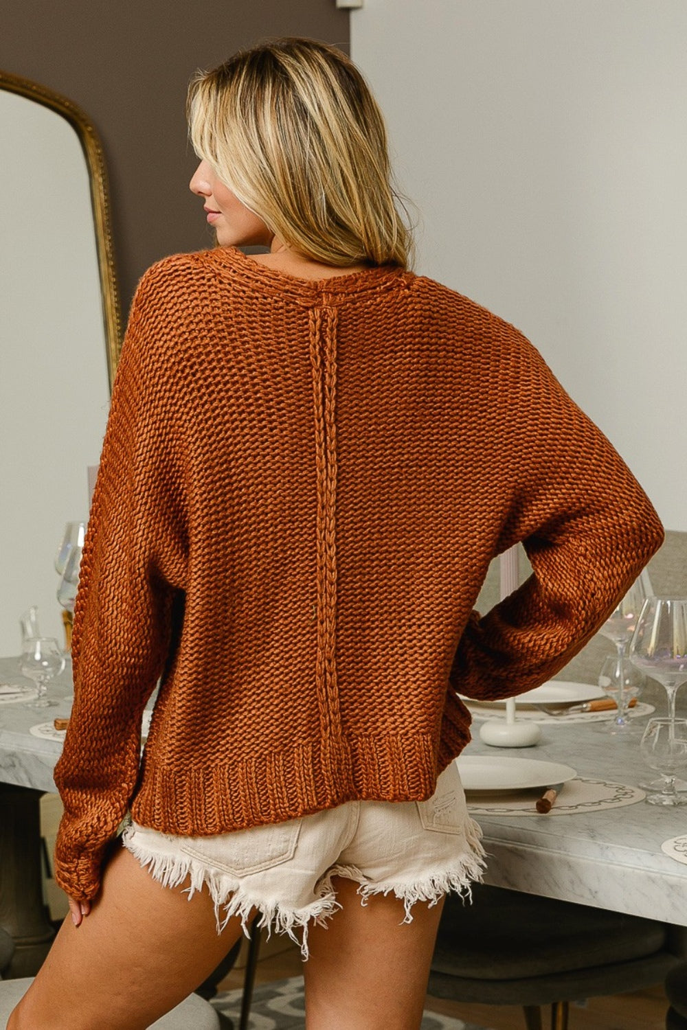 BiBi V-Neck Cable Knit Sweater - Charming Charlie