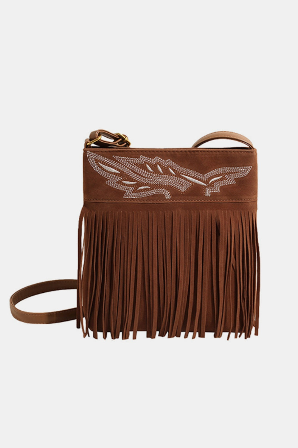 Suede Fringe Adjustable Strap Shoulder Bag - Charming Charlie