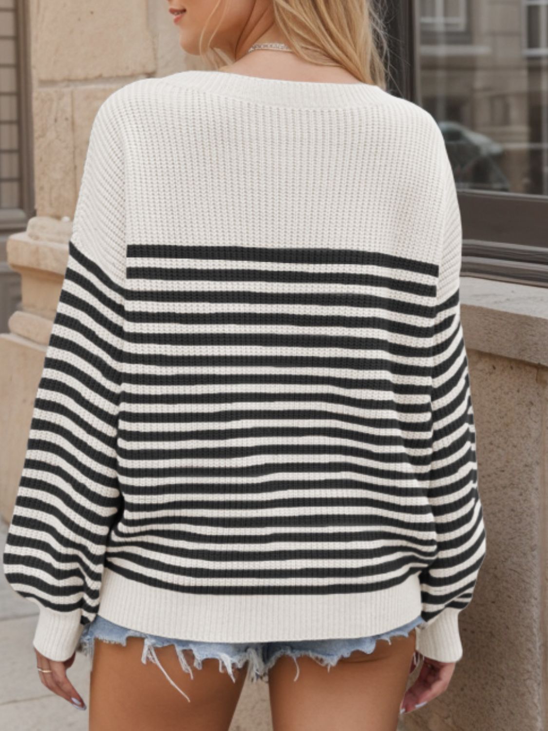 Striped Round Neck Long Sleeve Sweater - Charming Charlie