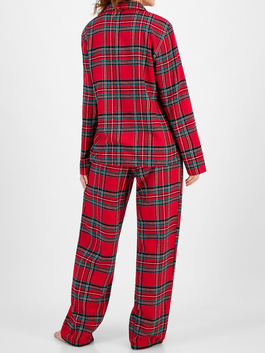 Plaid Collared Neck Button Up Top and Pants Lounge Set - Charming Charlie