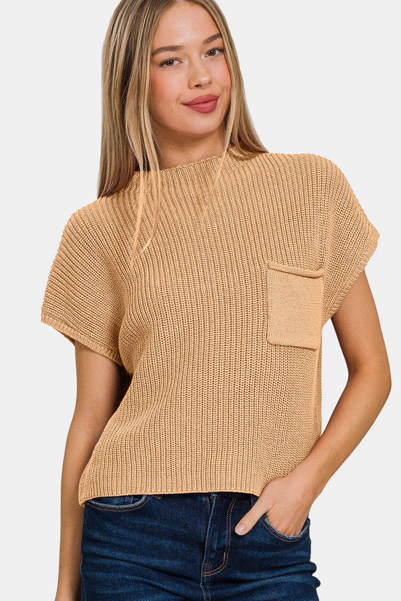 Zenana Mock Neck Short Sleeve Cropped Sweater - Charming Charlie