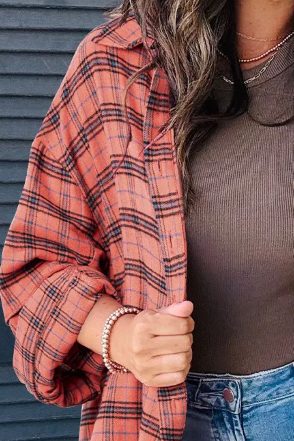 Full Size Plaid Collared Neck Long Sleeve Shirt - Charming Charlie