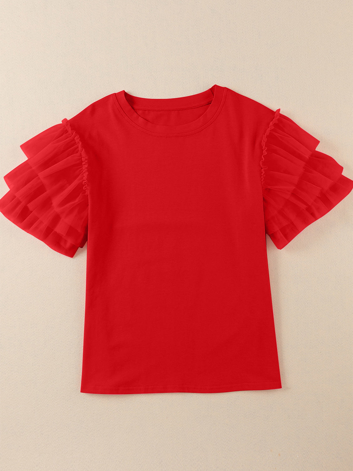 Ruffled Round Neck Short Sleeve Blouse - Charming Charlie