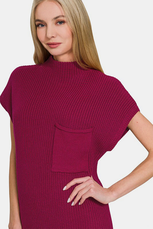 Zenana Mock Neck Short Sleeve Sweater Dress - Charming Charlie