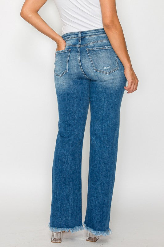 bytos Full Size Raw Hem Distressed Mid Rise Straight Jeans - Charming Charlie