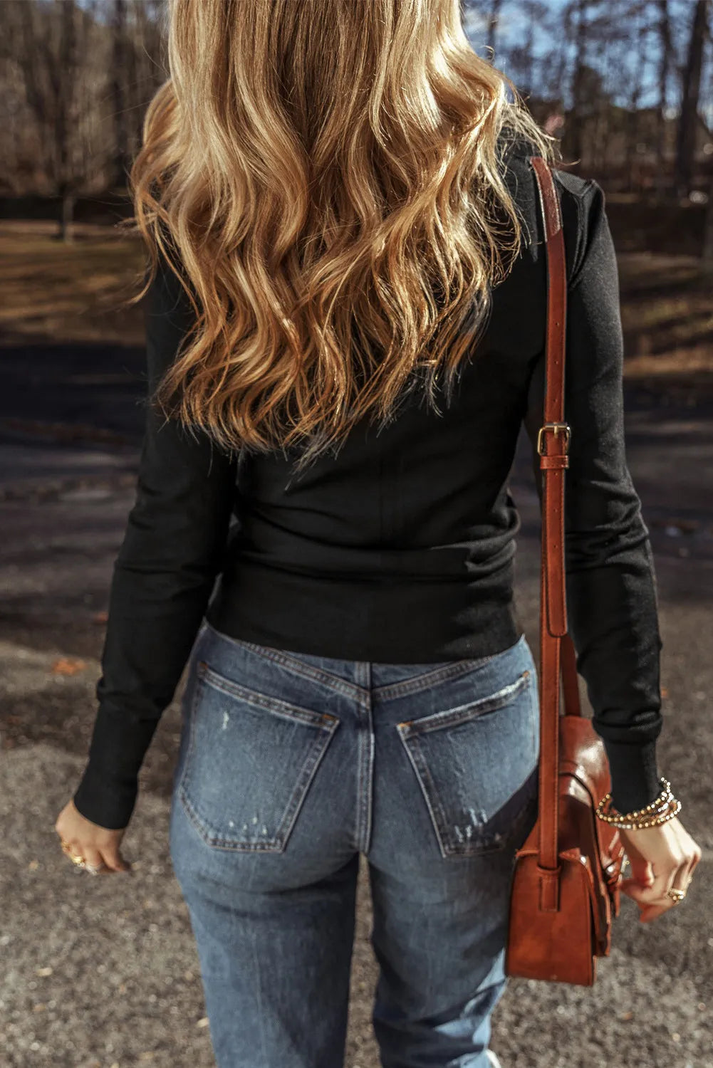 Round Neck Long Sleeve Knit Top - Charming Charlie
