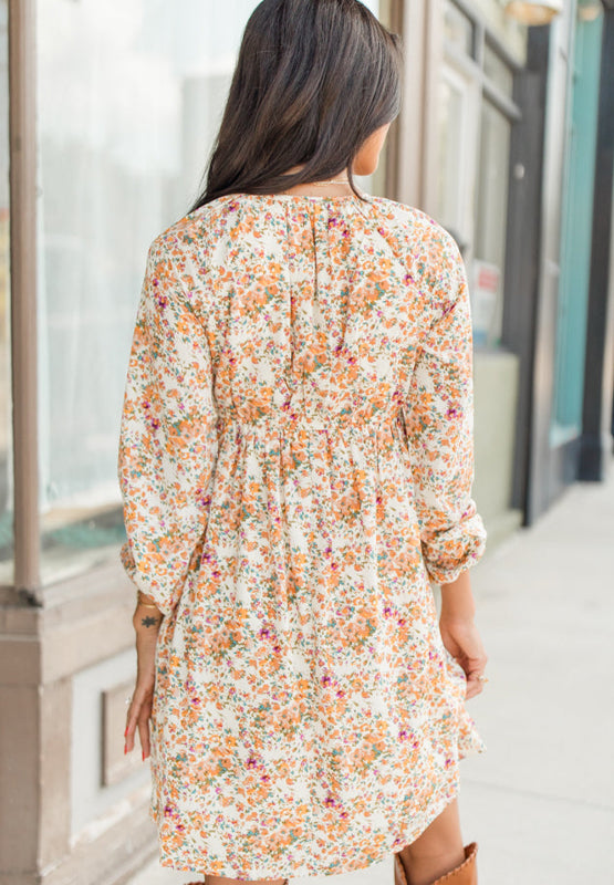 Printed V-Neck Balloon Sleeve Mini Dress - Charming Charlie