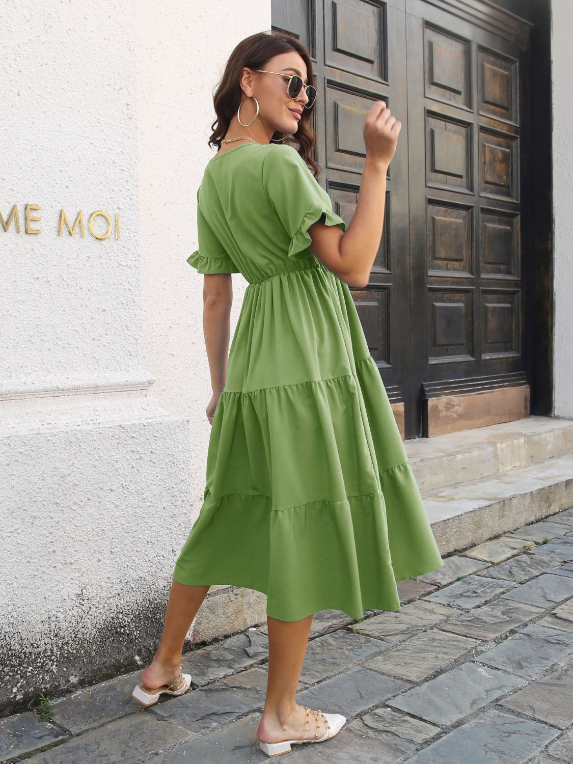 V-Neck Short Sleeve Midi Dress - Charming Charlie
