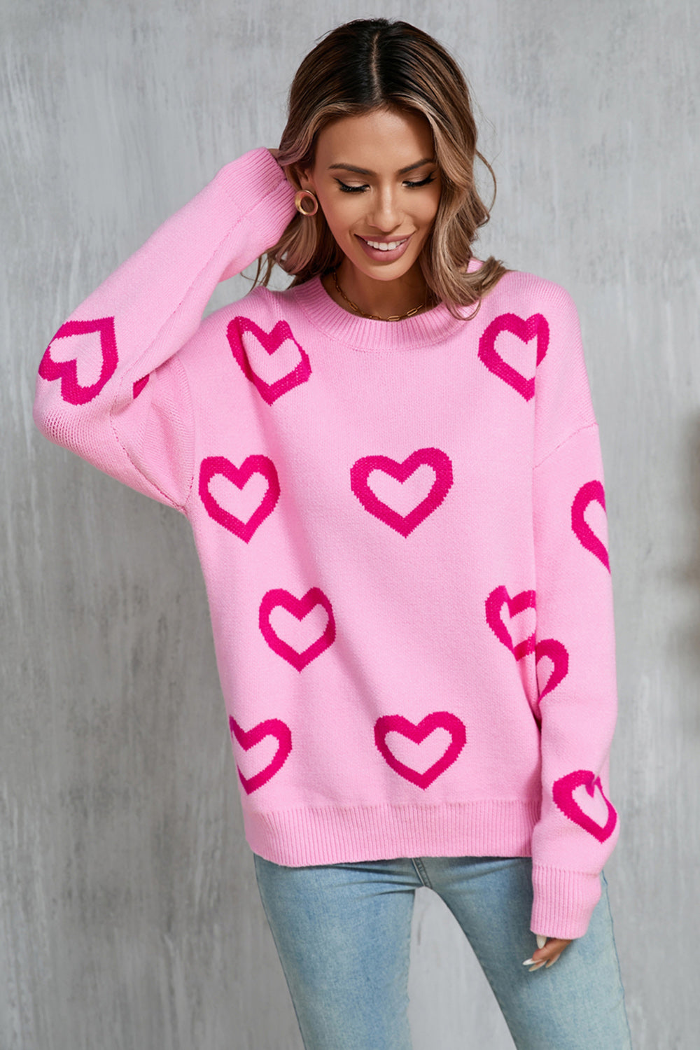 Angel Wings Heart Round Neck Dropped Shoulder Long Sleeve Sweater - Charming Charlie