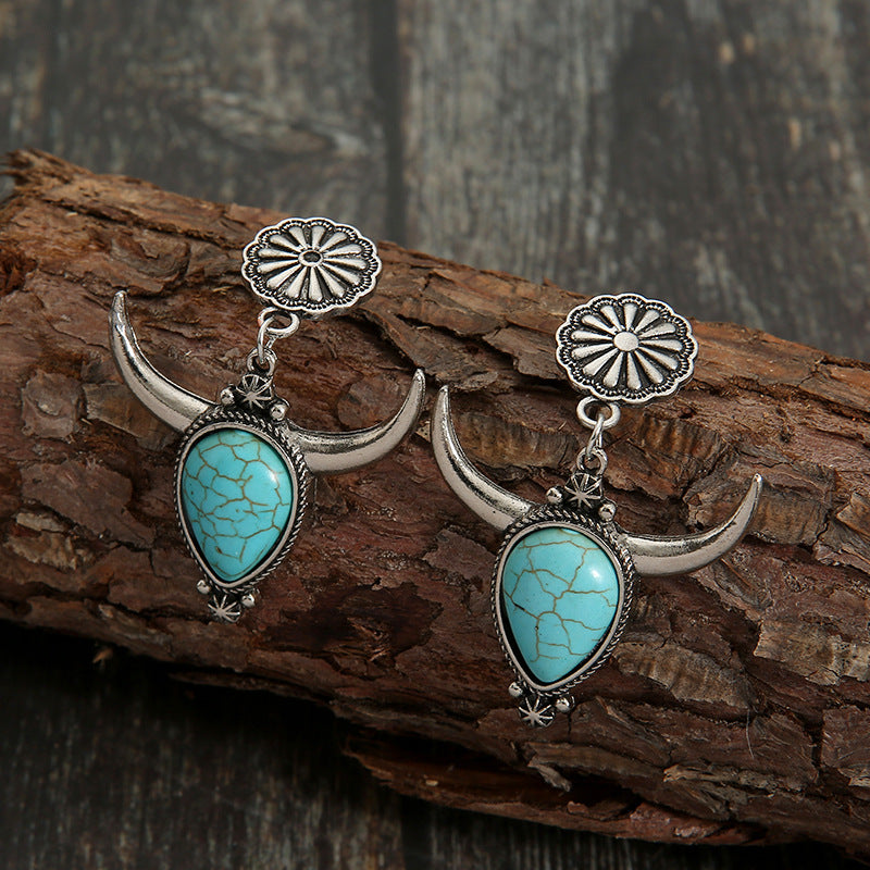 Artificial Turquoise Alloy Cow Head Earrings - Charming Charlie