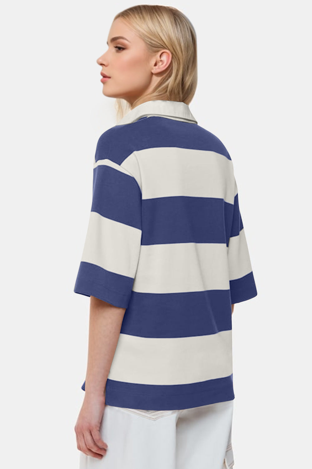 Oh Pima Cotton Wash Color Block Johnny Collar Half Sleeve Top - Charming Charlie