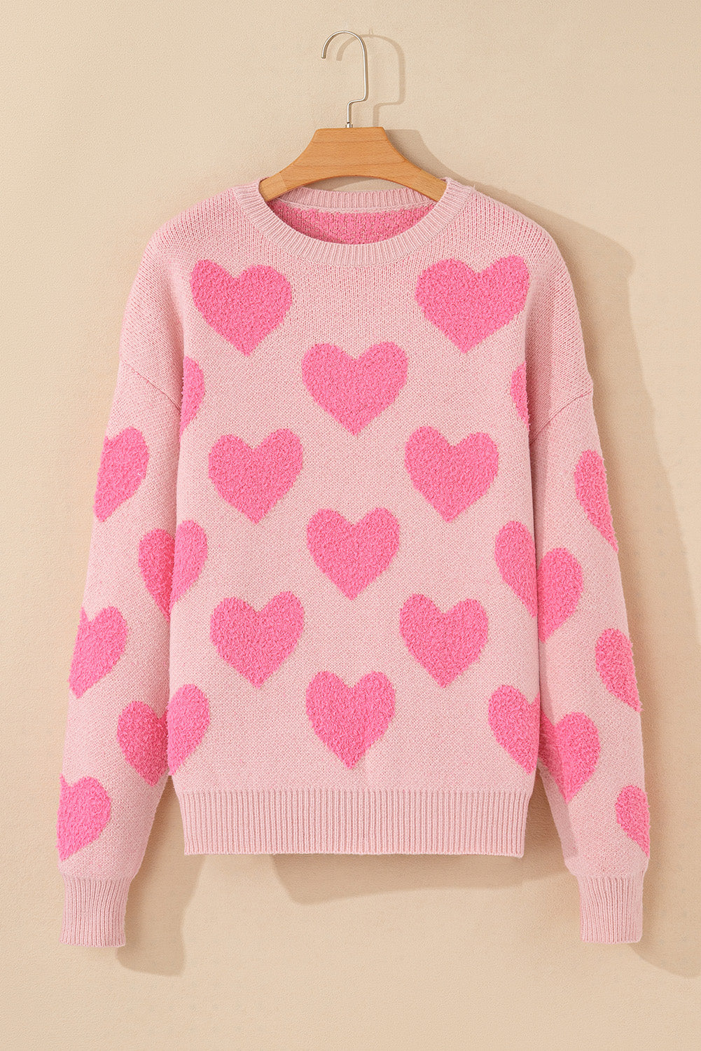Valentine's Day Heart Jacquard Round Neck Sweater - Charming Charlie